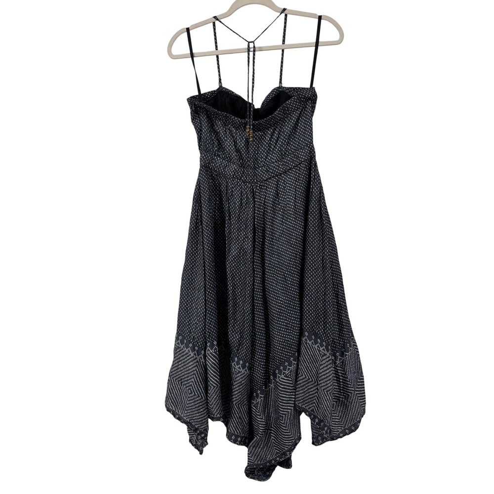 Gap Navy Blue Polka Dot Crinkle Silk Halter Handkerchief Hem Midi Dress Size 6 - Picture 5 of 15